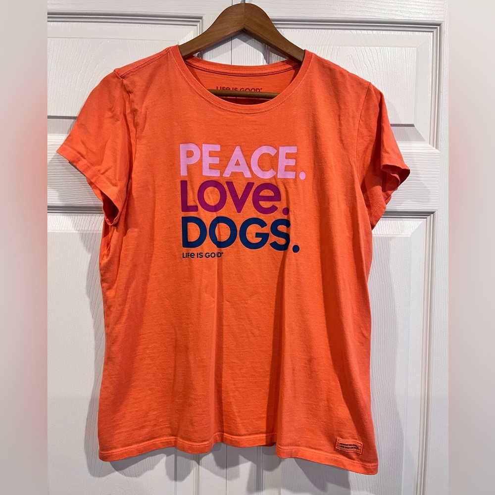 Peace.Love.Dogs. Orange tee - L